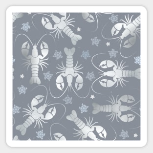 lobster love silver on grey-blue Sticker